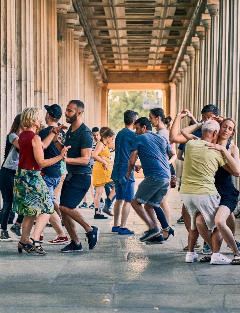 joyful dancing people